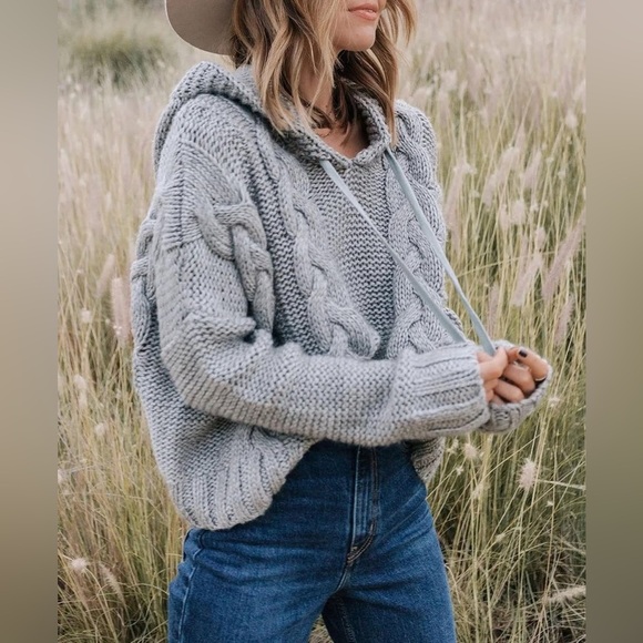 Lovestitch Kelly Oatmeal Chunky Cable Knit Hoodie Hood Sweater - Picture 2 of 8